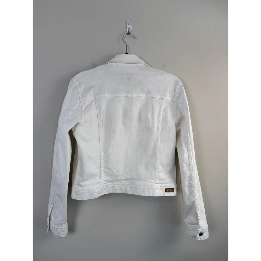 Ralph Lauren Sport Denim Jacket Women's Medium White Cotton Blend Trucker Jacket - Picture 2 of 7